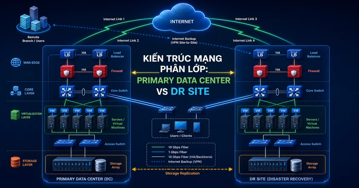 Giải Mã Kiến Trúc Mạng Data Center & Disaster Recovery: Đảm Bảo Vận Hành 24/7