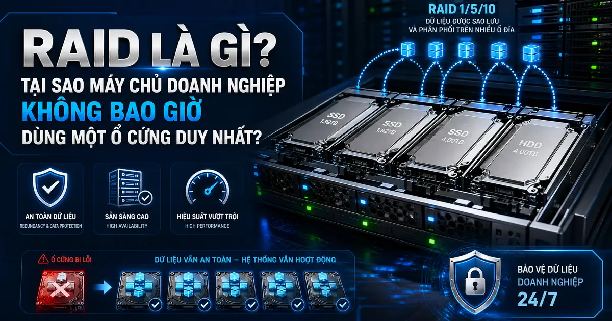 RAID Là Gì? Tại Sao Máy Chủ Doanh Nghiệp Không Bao Giờ Dùng Một Ổ Cứng Duy Nhất?