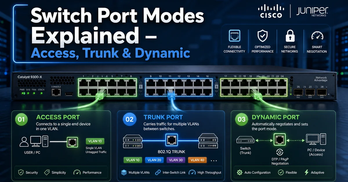 Switch Port Modes Explained – Access, Trunk & Dynamic Cho Network Engineer