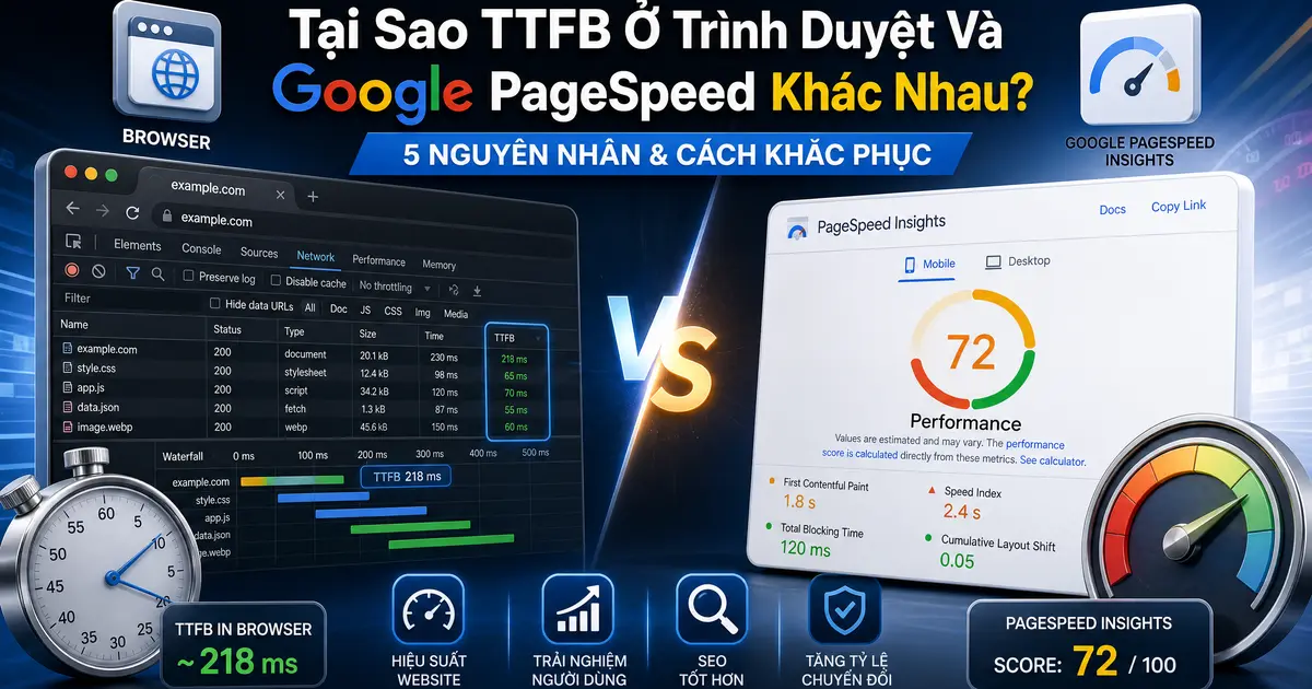 Tại Sao TTFB Ở Trình Duyệt Và Google PageSpeed Khác Nhau? 5 Nguyên Nhân & Cách Khắc Phục